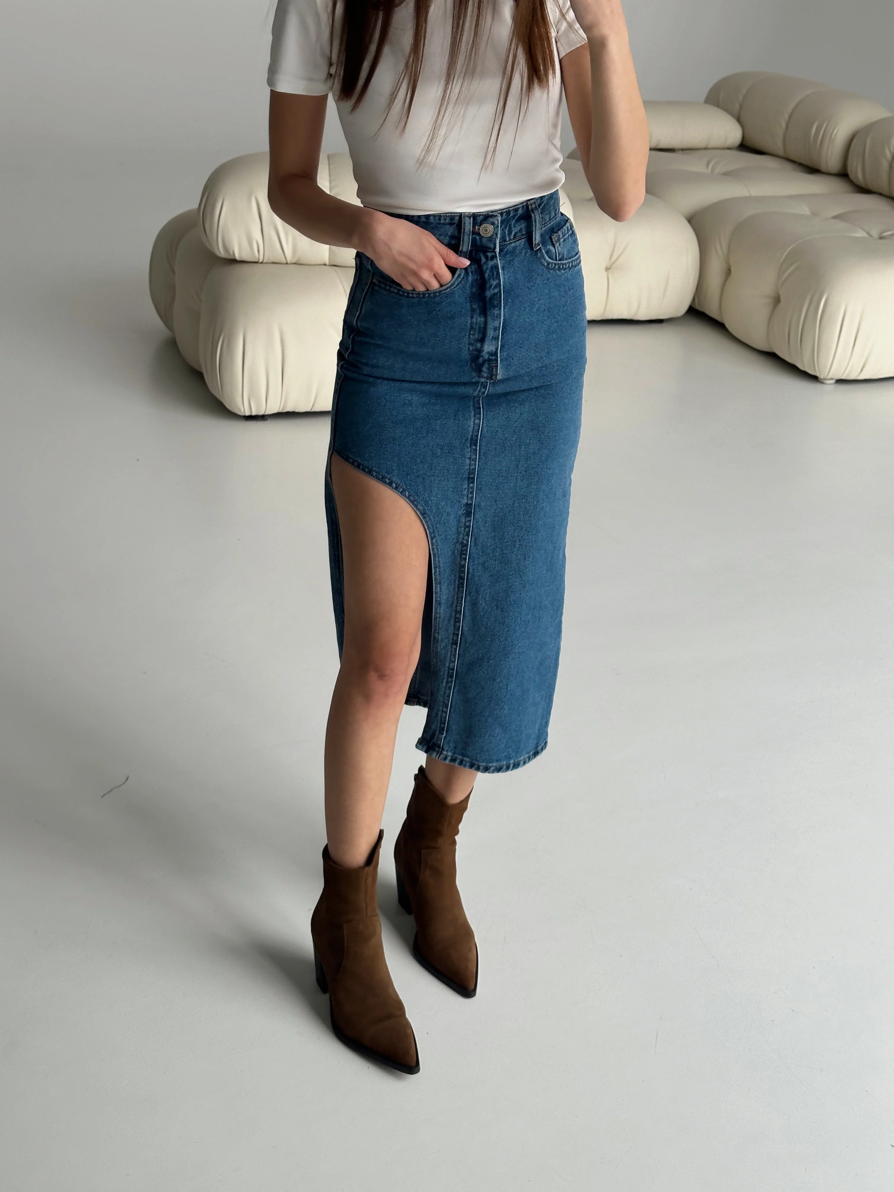 Asymmetric Denim Skirt - Image 2