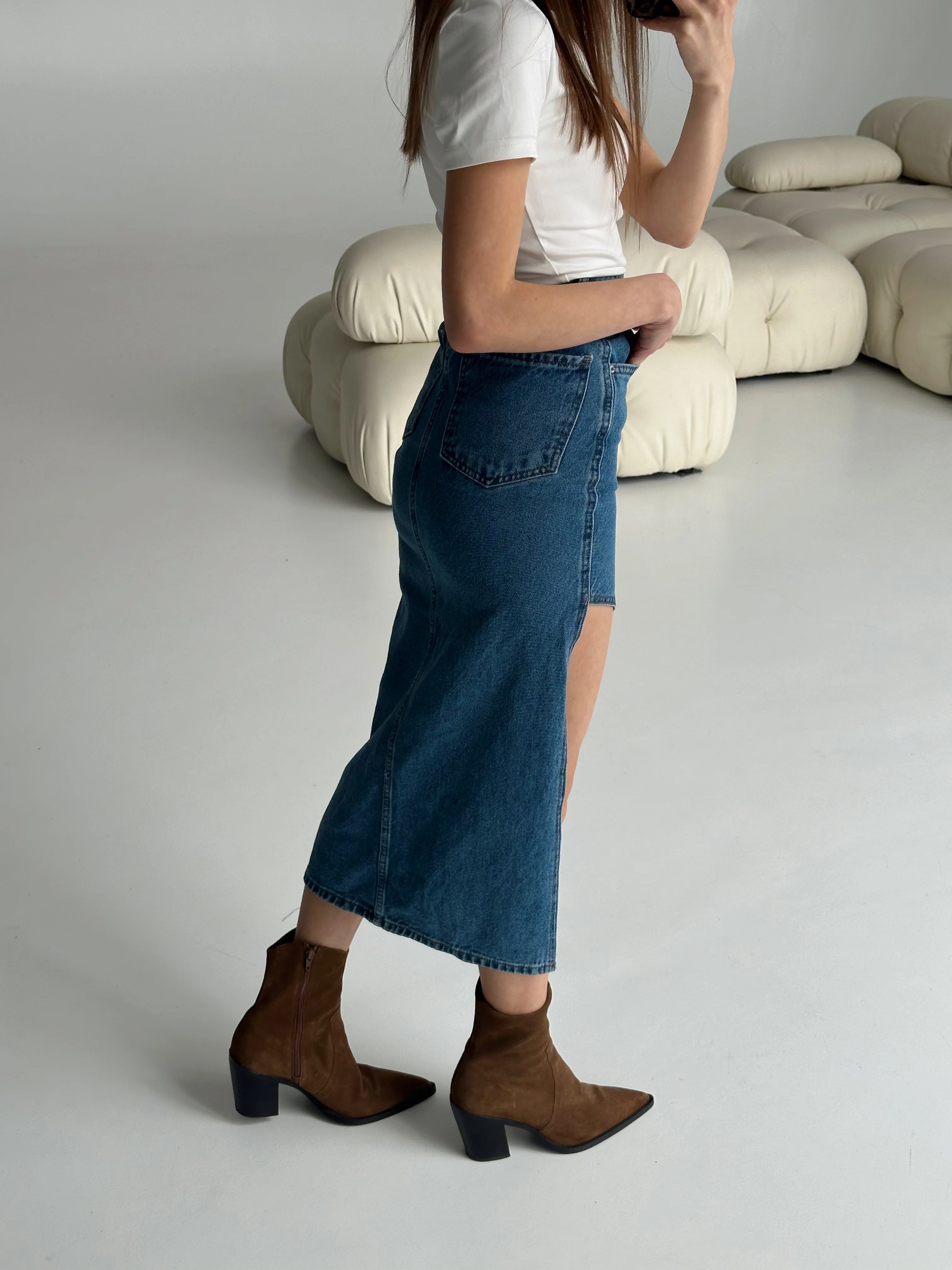 Asymmetric Denim Skirt - Image 3