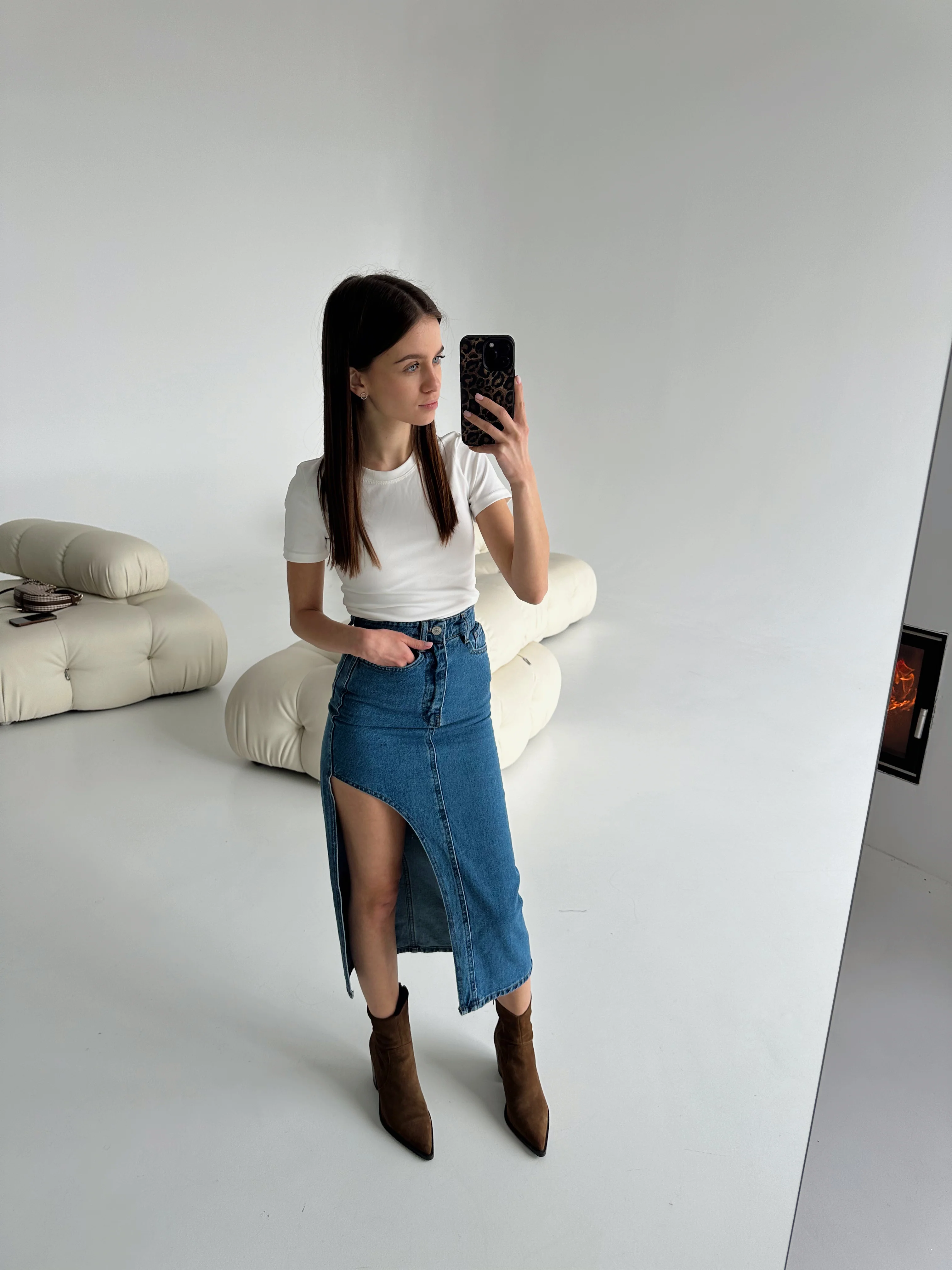 Asymmetric Denim Skirt - Image 4