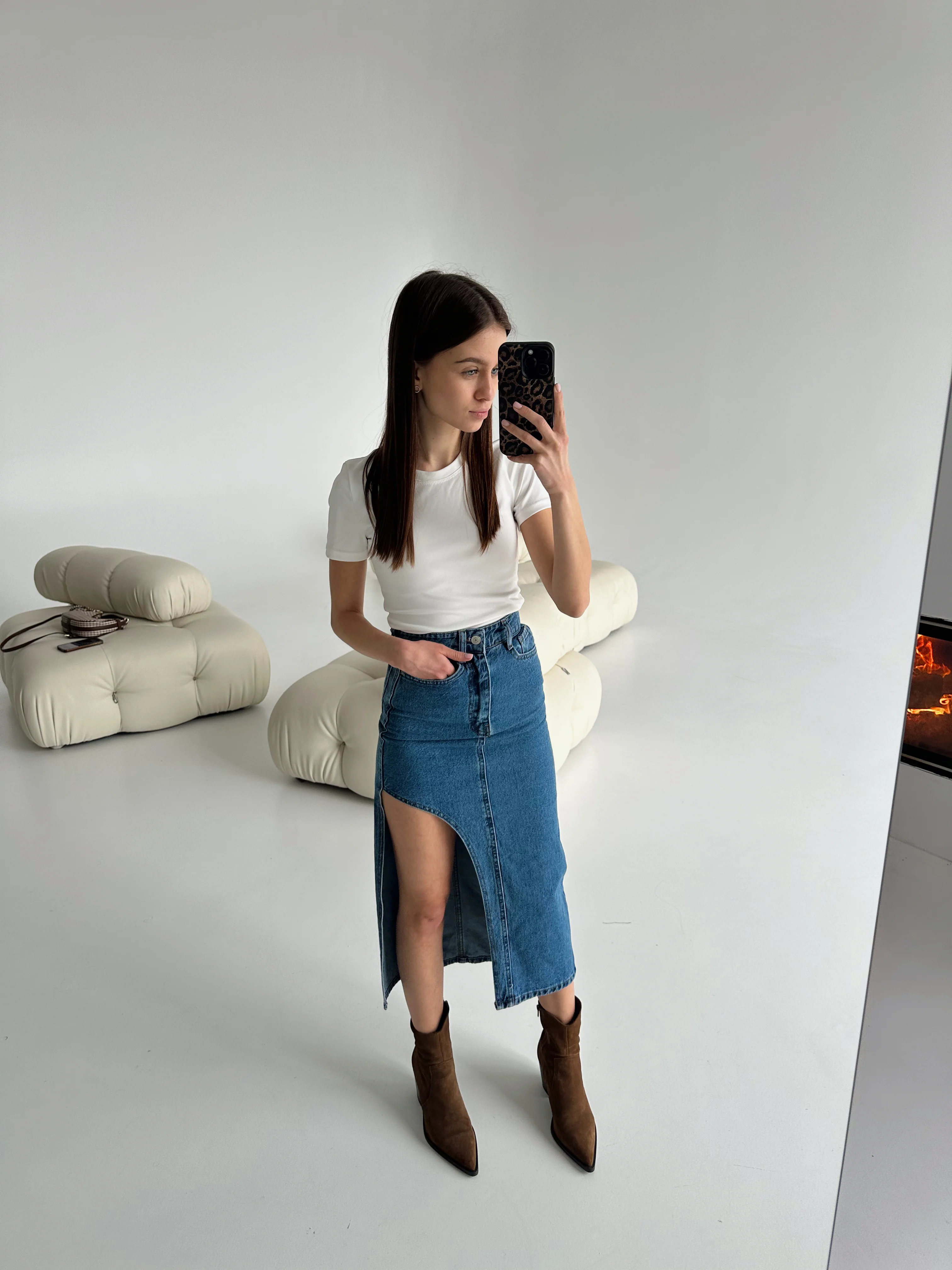 Asymmetric Denim Skirt - Image 5