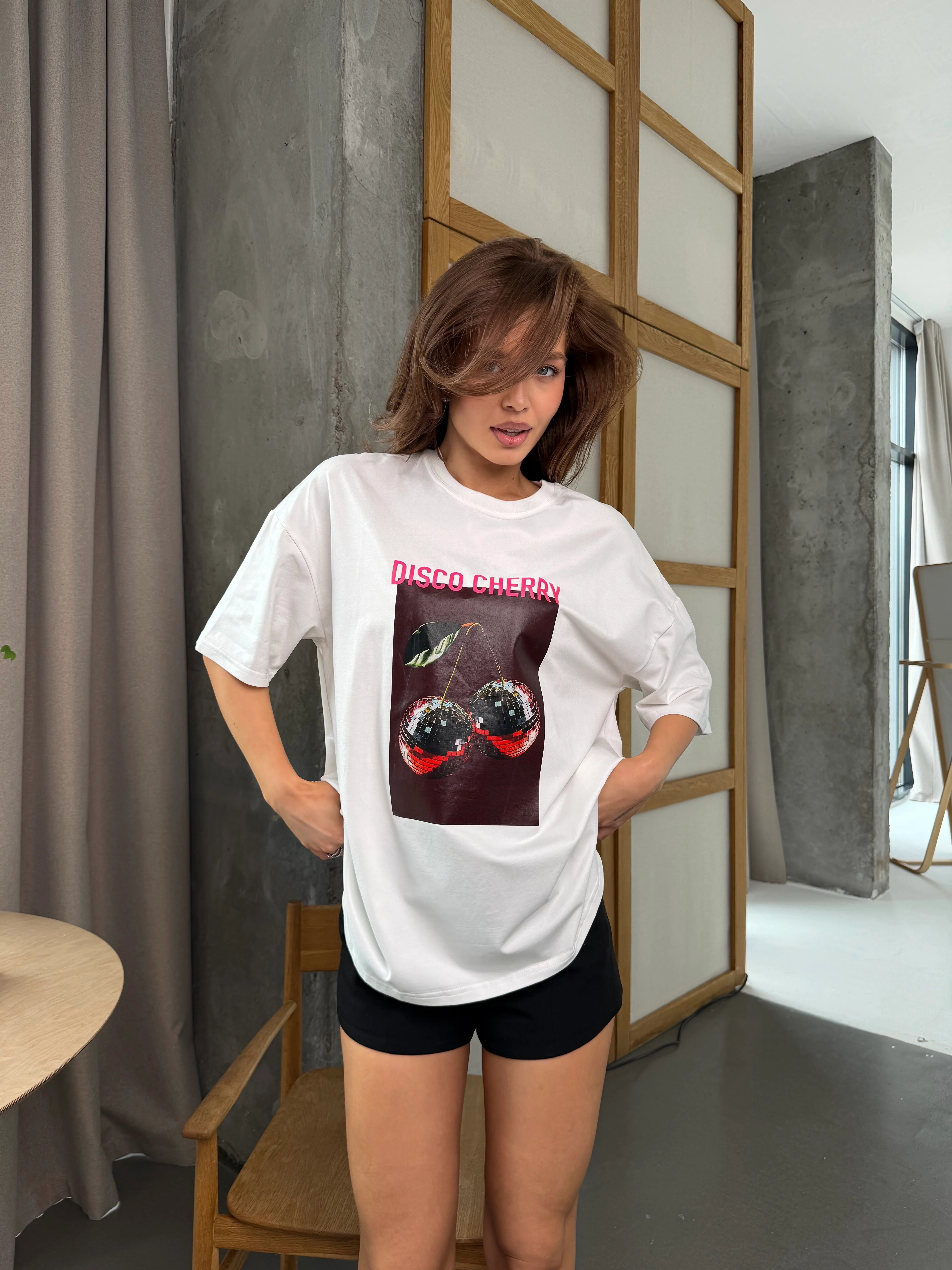 Disco Cherry Oversized Printed T-Shirt - Image 2