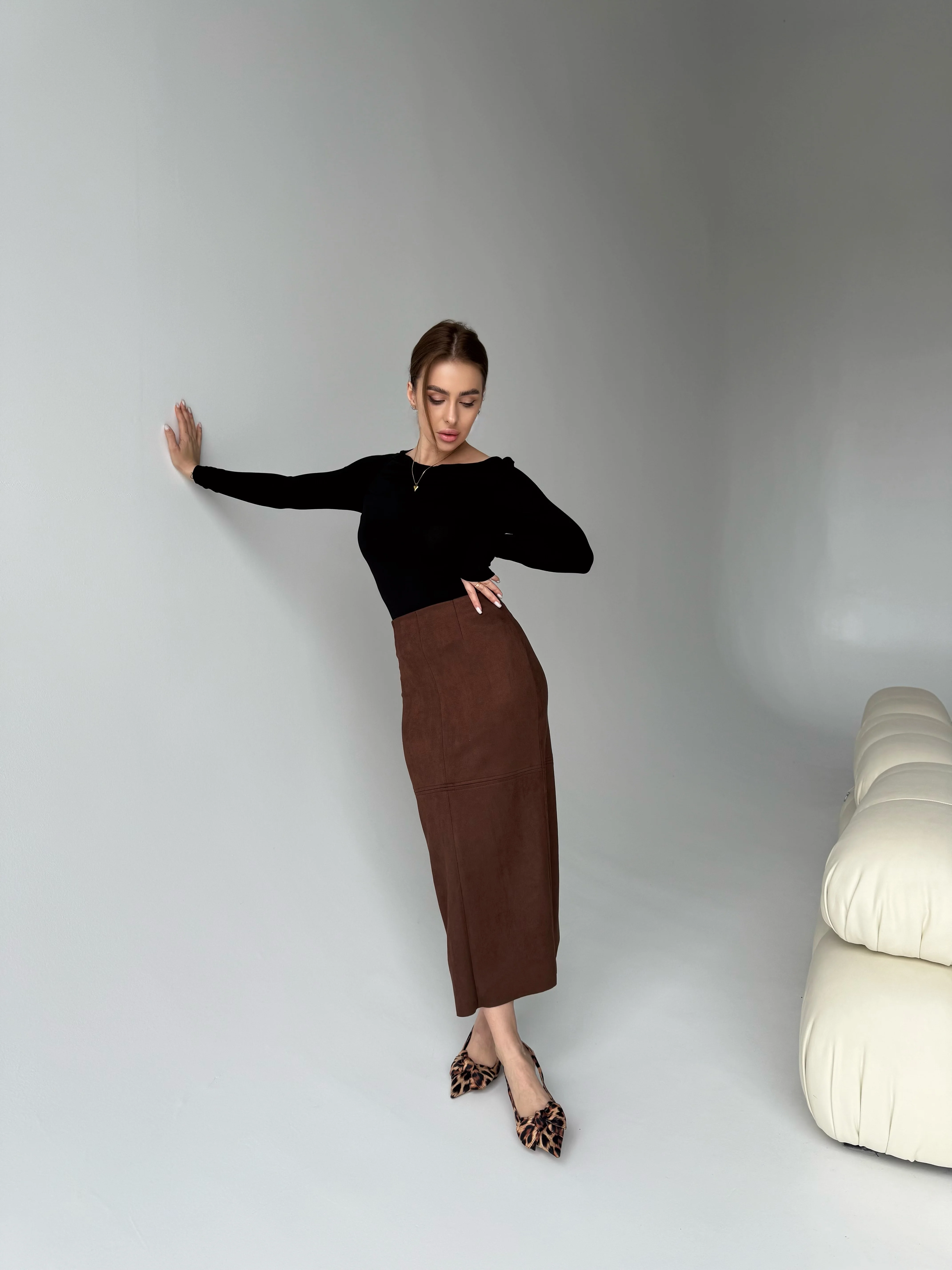 Kava Suede Midi Skirt