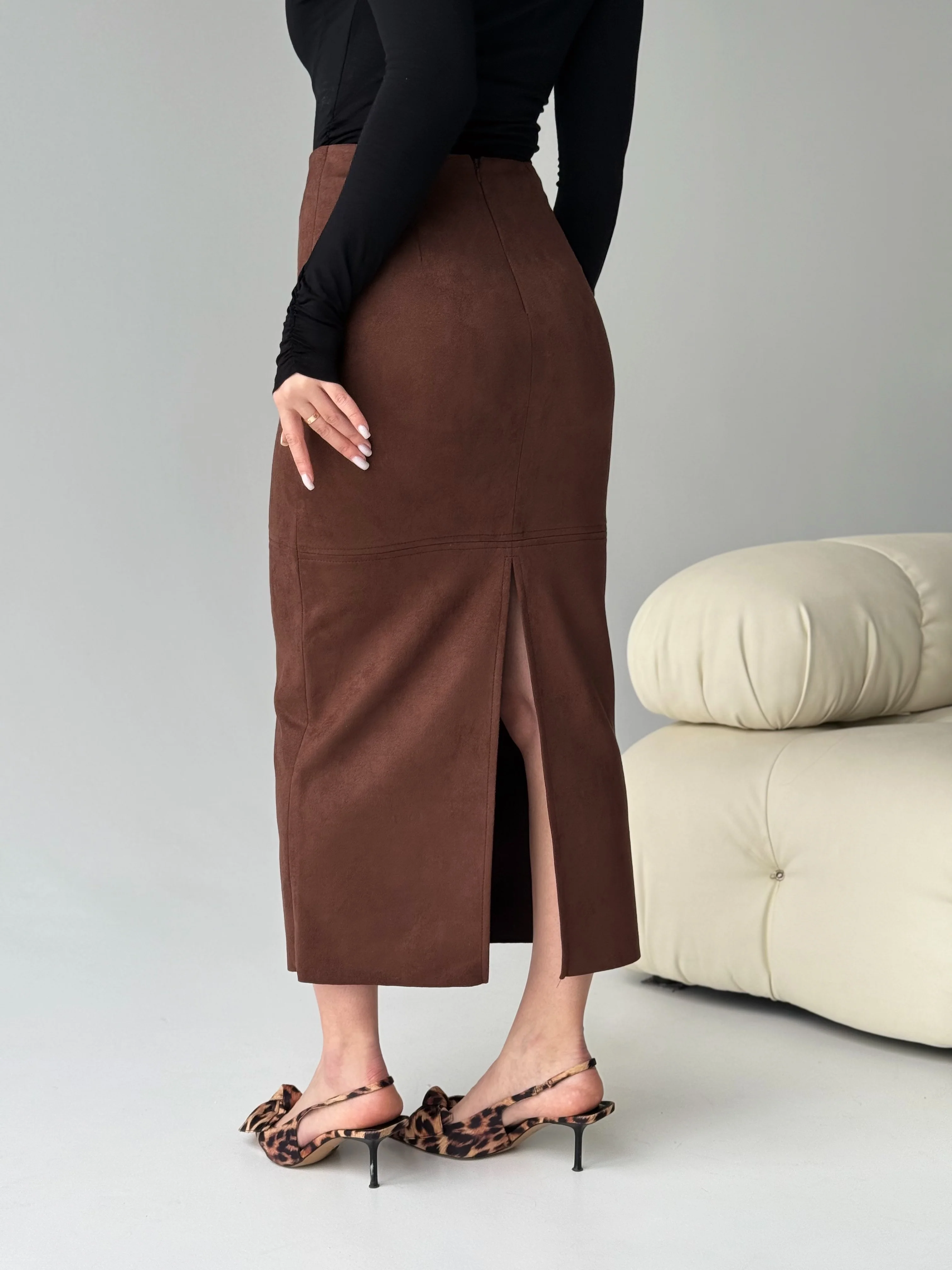 Kava Suede Midi Skirt - Image 3